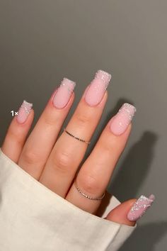 Pink Nails With Silver Glitter, Nails With Silver Glitter, Nails With Silver, Grow Nails Faster, Light Pink Nails, Nail Designs Valentines, How To Grow Nails, Soft Nails, Bling Nails