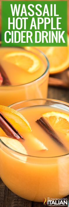 two glasses filled with orange juice and cinnamon sticks