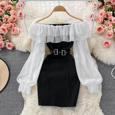 Contrast Dress, 파티 드레스, Cute Dress Outfits, Black And White Dress, Really Cute Outfits, Girls Fashion Clothes, Teenage Fashion Outfits, Teen Fashion Outfits, Cute Casual Outfits