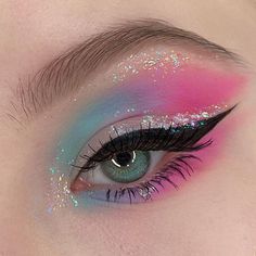 Blue And Pink Makeup, Pink And Blue Makeup, Goblin Face, Cool Eyeshadow, Fierce Eyes, Painted Fashion, Rainbow Eyeshadow, Eye Makeup Images, Pretty Eyeshadow