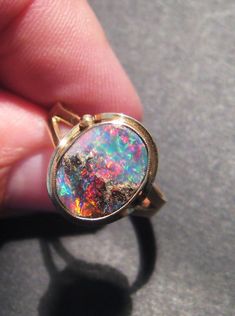 Stunning Queensland Boulder Opal and Solid Gold Ring Flower Diamond Engagement Ring, Art Jewelry Ring, Gold Engagement Ring Diamond, Wearable Art Jewelry, Hexagon Diamond, Engagement Ring Rose Gold, Engagement Ring Diamond, Vintage Engagement Ring, Engagement Ring White Gold