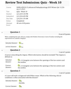 a white paper with black writing on it and the words, review test submission quiz - week 10