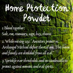 Protective Spells Home Protection, Herbs For Home Protection, Protection Powder Recipe, Folk Magic Witchcraft, Herbs For Protection, Witch Recipes, Home Magic, Hoodoo Magic, Protection Magic