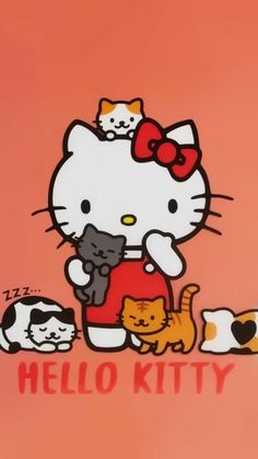 an image of hello kitty with cats and kittens