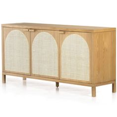 the sideboard is made out of wood and has two oval panels on each side