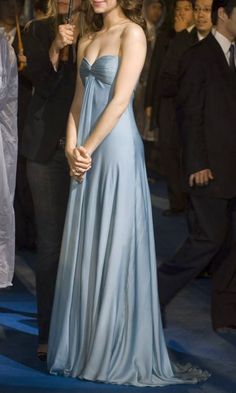 Emmy rossum 90s silk blue maxi dress 90s A Line Dress, Dress For Movie Premier, Vintage Inspired Formal Dress, Starfall Prom Dress, Designer Dresses Aesthetic, Old Fashion Prom Dresses, Elegant Bridesmaid Dresses Blue, Bridgeton Prom Dresses, Light Blue Long Dress Formal