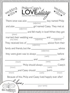 the wedding vows are printed out in black and white