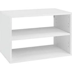 the shelf is white and has two shelves on each side, one for storing items