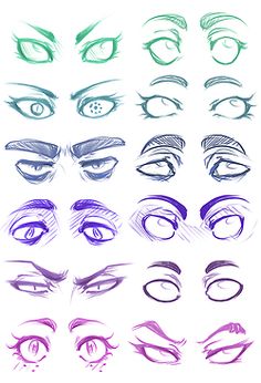 various types of eyes drawn in different colors