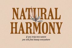 the words natural harmony written in brown on a beige background with an image of a plant