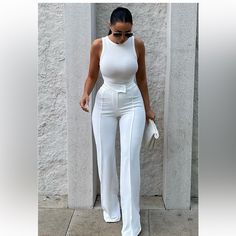 This Is Brand New With Tags. All White Chic Outfit Classy, Cute Dressy Outfits Classy, How To Style White Wide Leg Pants, Classy Attire For Black Women, Classy All White Outfit, How To Style A Wide Leg Pant, Chic All White Outfit, All White Outfit Women Casual, White Office Outfits Women