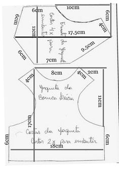 the sewing pattern is shown with measurements for each piece