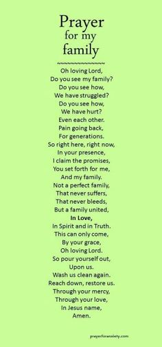 a poem written in green with the words prayer for my family, and an image of a