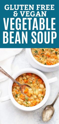 two white bowls filled with vegetable bean soup