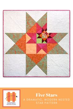 the five stars quilt pattern is featured on this page, and it has an orange background with