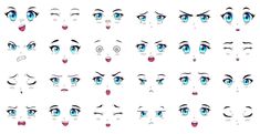 an image of many different eyes with blue and pink colored irises on the upper half