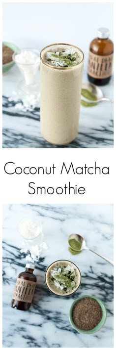 two different shots of coconut matcha smoothie