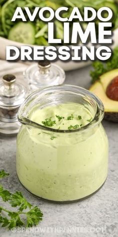 avocado lime dressing in a glass jar