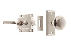 an image of a brass door handle and knobs on a white background for use in interior or exterior doors