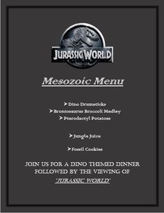 a menu for a restaurant with an image of a dinosaur