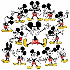 many mickey mouses are grouped together in a circle