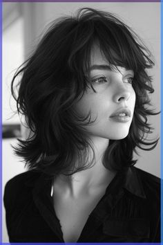 Pinterest Womens Wavy Hairstyles, Curly Short Hairstyles Round Face, Mid Length Wavy Hairstyles For Women, Hair Cuts Short For Women, Long Black Hair Wavy, Long Bob Black Hair, Wavy Hairstyles Women, 3/4 Face, Fine Wavy Hairstyles