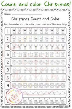 christmas count and color worksheet for kids to practice counting the number 1 - 10