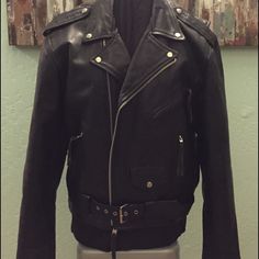 This Jacket Is In Mint Condition.. Nwot Never Worn Motorcyle Jacket.. Thick And Heavy Black Punk Leather Jacket For Motorcycling, Punk Leather Biker Jacket With Zip Fly, Distressed Black Leather Biker Jacket, Black Biker Leather Jacket With Metal Zipper, Black Leather Motorcycling Outerwear, Wearing Black, Motorcycle Jacket, Leather Men, Mens Jackets