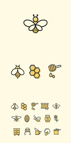 a bunch of different types of bees and honeycombs are shown in this image