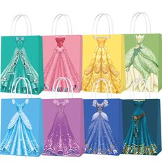 there are six bags with princess dresses on them