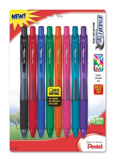 four different colored pens are in the package, and one is on top of each other