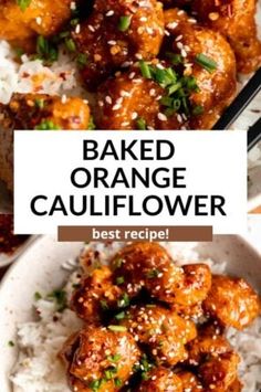 baked orange cauliflower in a bowl with rice