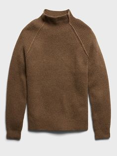 Italian Wool-Blend Mock-Neck Sweater | Banana Republic Fall Merino Wool Textured Turtleneck, Fall Textured Merino Wool Turtleneck, Fall Textured Knit Merino Wool Turtleneck, Snug Wool Sweater For Fall, Brown Merino Wool Tops For Fall, Brown Merino Wool Top For Fall, Casual Merino Wool Turtleneck For Fall, Casual Ribbed Wool Turtleneck, Cozy Knit Turtleneck For Fall