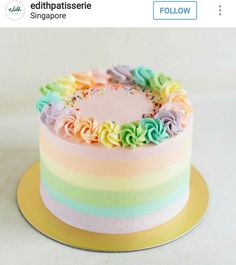 a cake with rainbow frosting and sprinkles on top is displayed for the camera