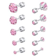 PRICES MAY VARY. ☆Stainless steel pink CZ stud earrings:The exquisite stud earrings have a unique design concept.This cubic zirconia can wear double side stud earrings on different occasions.Stud earrings can wear double side black fluted screw back,Firmly screw on and flexibly screw off.Lightweight and delicate,Convenient to put on or take off.Fit for all women/girls/men. ☆Earrings Size: 1 Set=5 Pairs pink CZ stud earrings,Shiny pink cubic zirconia:AAA+ 2-6MM cubic zirconia stone are available Earrings Double, Stud Earrings For Men, Piercing Earrings, Body Jewelry Piercing, Gemstone Stud Earrings, Cz Stud Earrings, Stud Set, Zirconia Earrings, Gemstone Studs