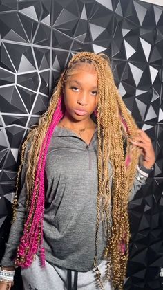 Twist Braids With Color, Cute Braid Colors, Island Twists Hairstyle With Color, Island Twist With Color, Braided Hairstyles Color, Braided Hairstyles With Color, Prom Hair Braids, Braid Color Ideas, Spring Red Hair