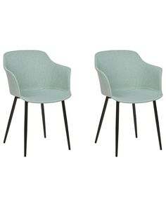 two light blue chairs with black legs on a white background