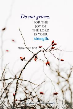 a tree branch with the words do not grieve for the joy of the lord is your strength