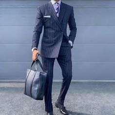 Blue Suit | Pinstripe Suit | Double Breasted Suit | Prolyf Styles – ProLyf Styles Double Breasted Suit Men, Suit Double Breasted, Blue Pinstripe Suit, Navy Pinstripe Suit, Stylish Mens Suits, Dandy Style, Style Definition, Fitted Pants, Men Suit