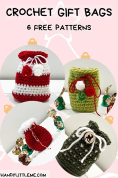 crochet gift bags and free patterns are featured in this post for the holiday season