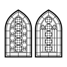 two stained glass windows with grapes on them in black and white stock photo - image