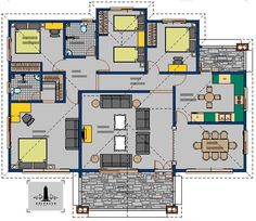 the floor plan for an apartment with two separate rooms and one living room on each side