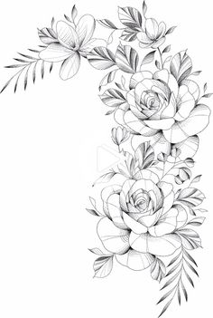 a black and white drawing of flowers on a pink background