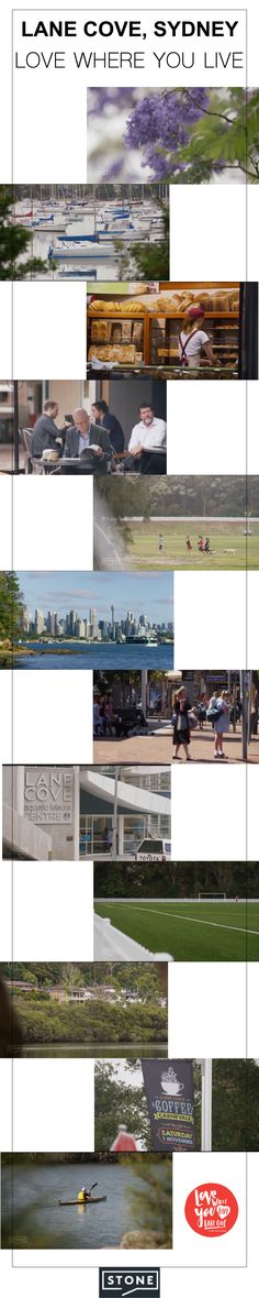 a series of photographs showing different types of boats and people in the water, with text that reads lane cove sydney love where you live