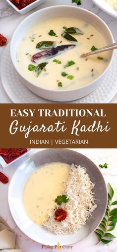 two bowls filled with different types of food and the words easy traditional guiyatti kashi