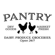 the logo for pantry with two chickens and one chicken on it's back ground