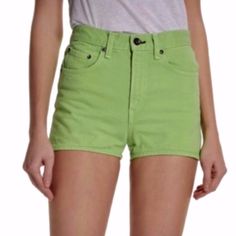 Nothing Says Outdoor Picnics Or Casual Warm-Weather Weekends Like High-Waist Denim Shorts In A Vibrant Green Hue. - Zip Fly With Button Closure - Five-Pocket Style - High Waist - Denim Construction - Made In Usa - 100% Cotton Brand New Without Tags Summer Green Jeans, Green High-waisted Cotton Jean Shorts, Fitted Green Jean Shorts Casual Style, Fitted Green Jean Shorts For Spring, High Rise Green Bottoms, Green Cotton Jean Shorts For Spring, Fitted Green Jean Shorts For Summer, Green Relaxed Fit Mid-rise Shorts, Green Fitted Cutoff Bottoms