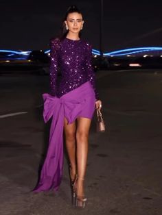 Cor: Roxo; Tamanho: S, M, eu, Xl Graduation Dinner, Long Gowns, Sequin Bow, Bow Ribbon, Mini Dresses For Women, Prom Dresses With Sleeves, Elegant Party, Winter 2023, Long Gown