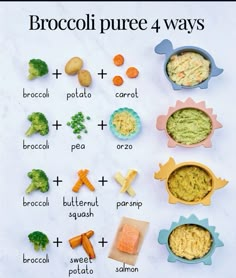 broccoli pure 4 ways with instructions on how to make it in the microwave