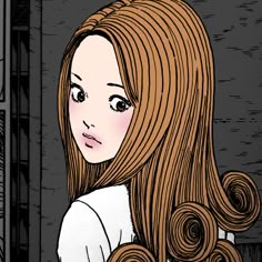 a drawing of a girl with long red hair looking at something in front of her